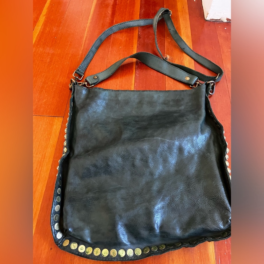 Dark green leather crossbody.